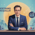 Portrait de Bertrand Jacquillat dans univers financier stylisé