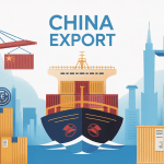 Illustration vectorielle China export logo sur colis avec logos de conformité