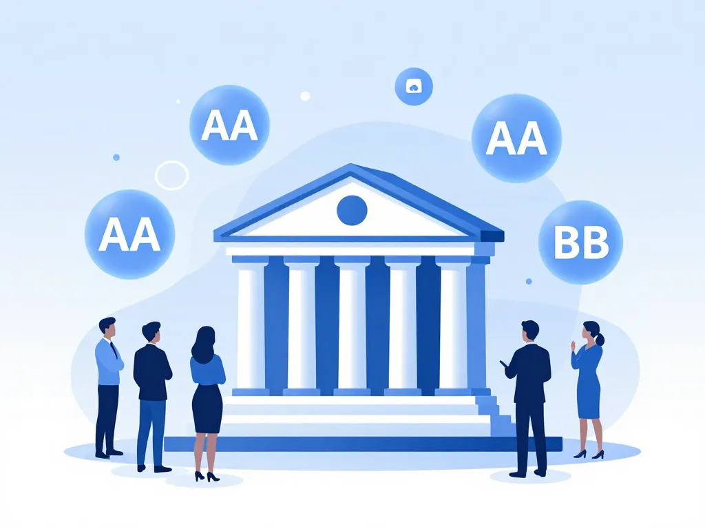 Scène symbolique notation des banques françaises avec notes AAA AA BB