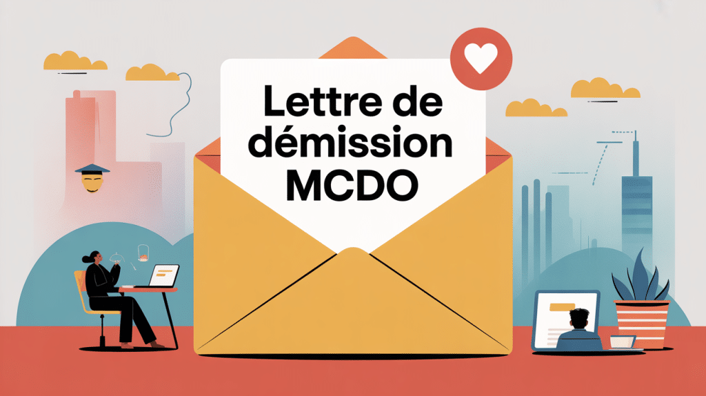 Illustration lettre de demission McDo enveloppe et comptoir