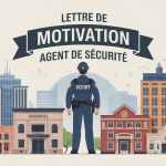 Illustration agent de sécurité devant divers bâtiments
