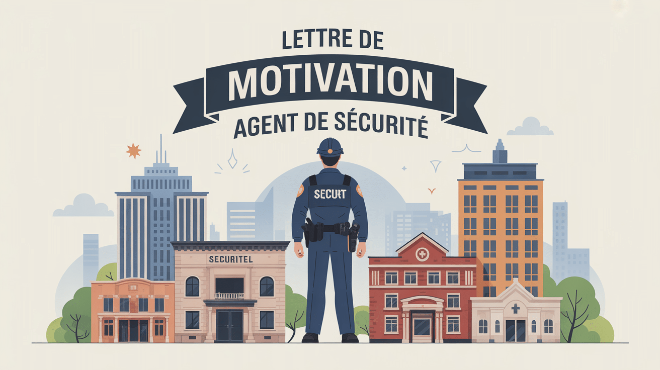 Illustration agent de sécurité devant divers bâtiments