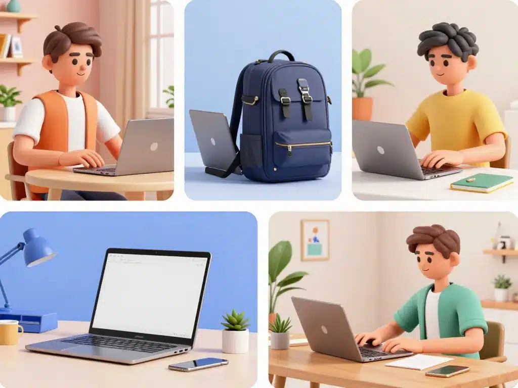 Utilisation réelle PC portable 15.6 pouces en différents lieux