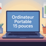ordinateur portable taille 15 pouces illustré sur bureau