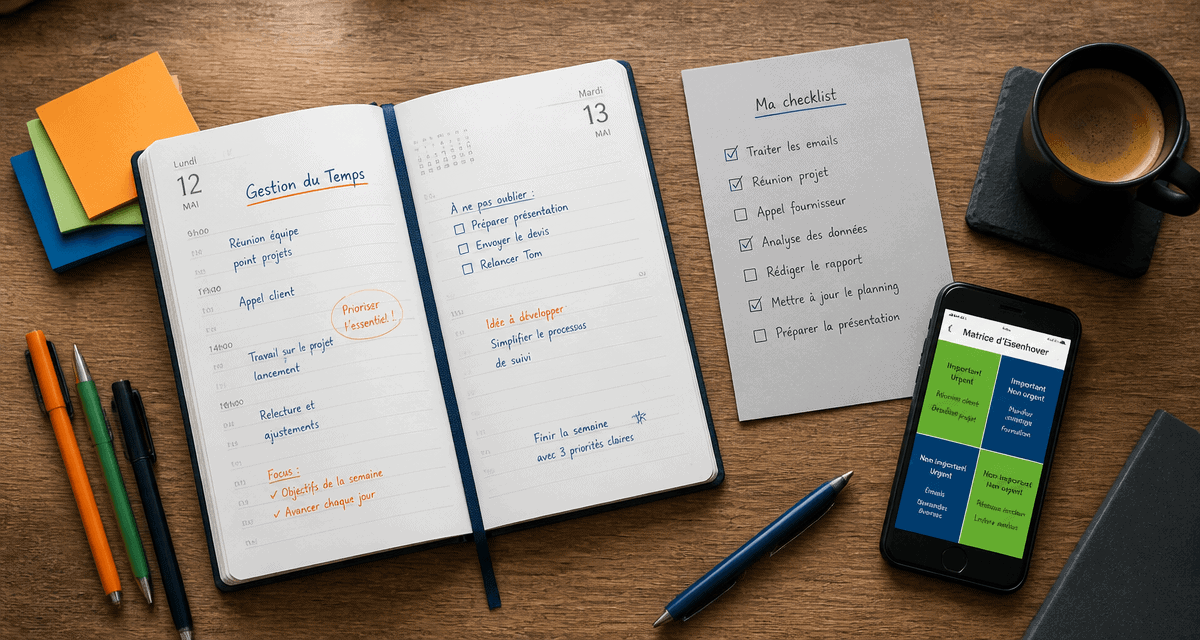 5 principes de la gestion du temps sur agenda et checklist