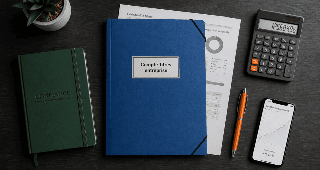 Dossier compte titre entreprise sur bureau organisé