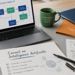 conseil en intelligence artificielle, bureau avec schéma data