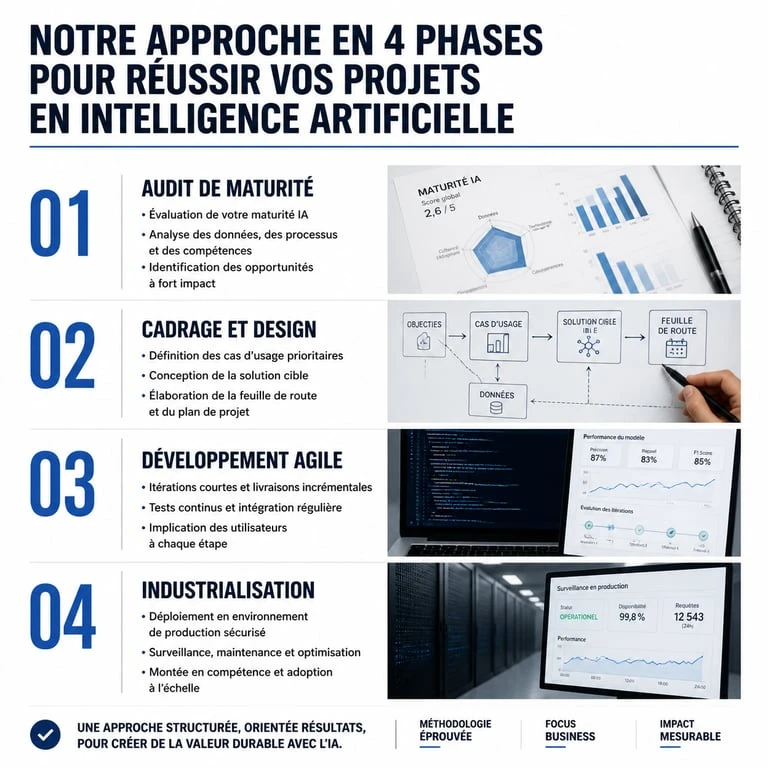 Infographie des étapes d'un projet de conseil en intelligence artificielle pour les entreprises