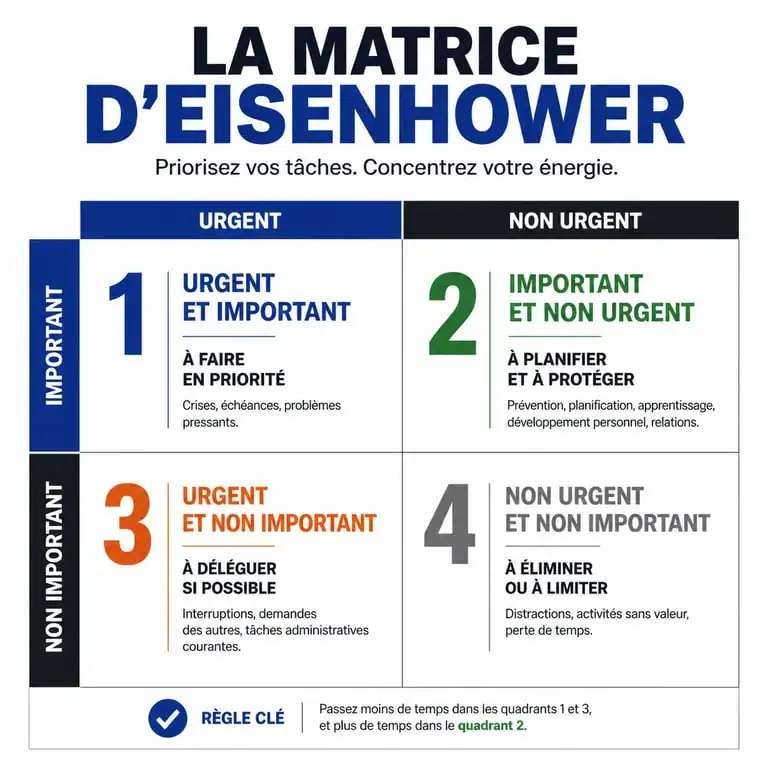 Matrice d'Eisenhower pour la gestion du temps et la priorisation des tâches