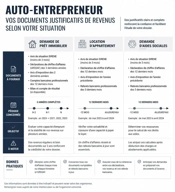 Infographie des documents justificatifs de revenus pour auto-entrepreneur
