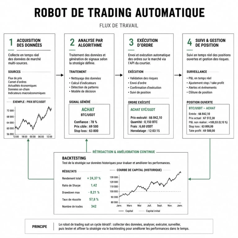 Schéma du fonctionnement d'un robot de trading automatique