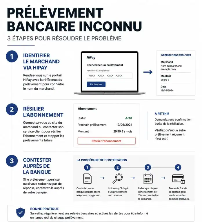 Étapes pour résoudre un prélèvement HPY sur relevé bancaire