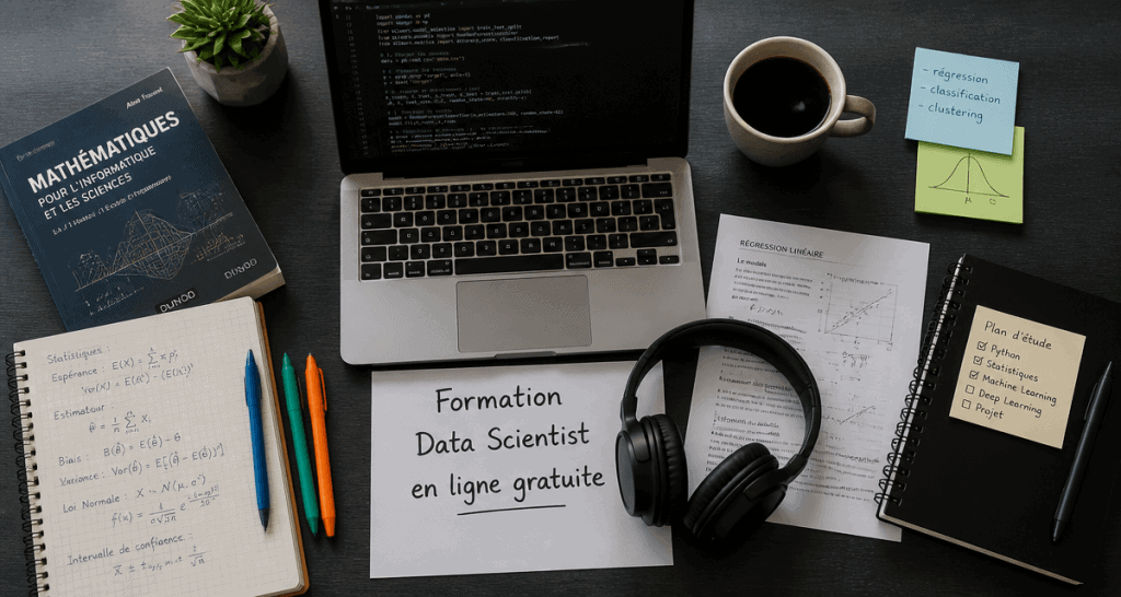 formation data scientist en ligne gratuite bureau ordinateur carnet
