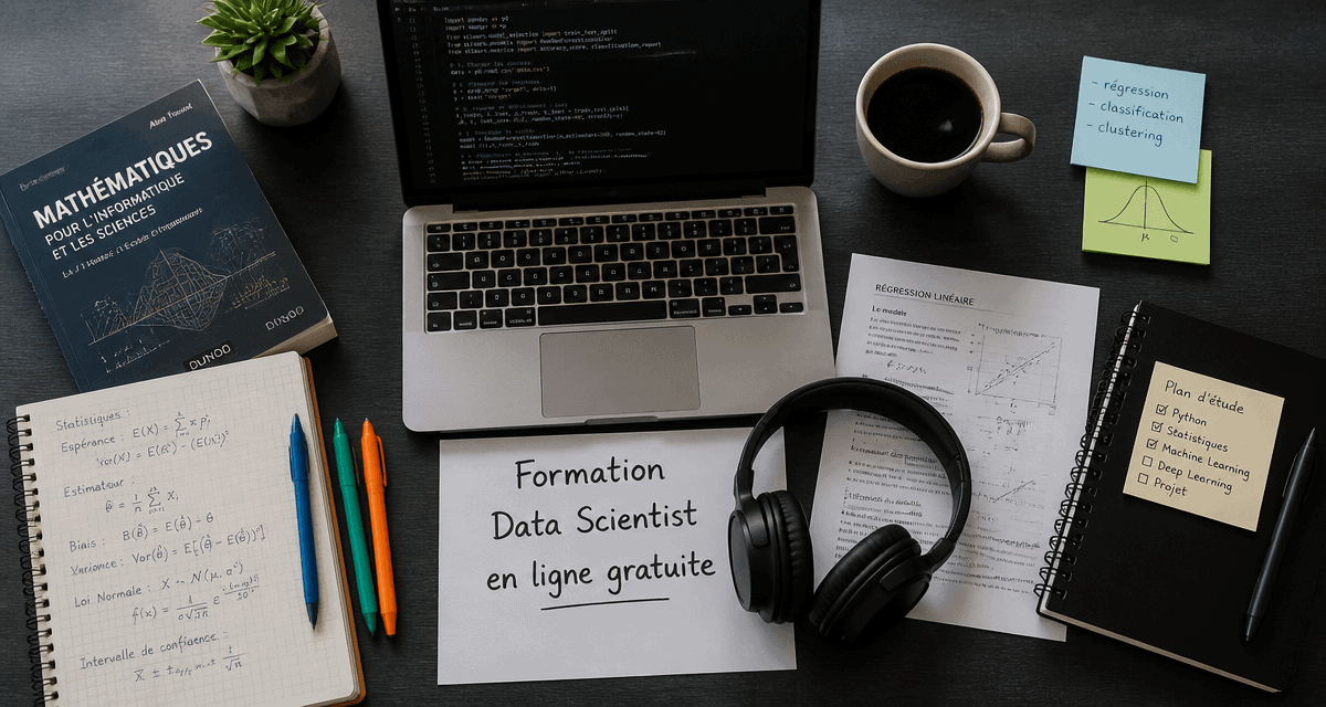 formation data scientist en ligne gratuite bureau ordinateur carnet