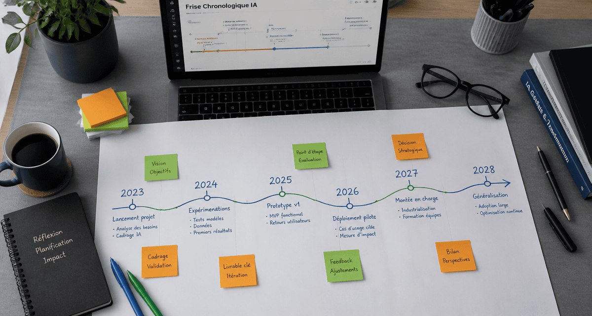 frise chronologique ia sur bureau moderne