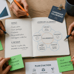 leadership collaboratif bureau carnet équipe multiculturelle