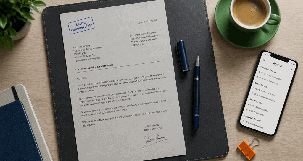 lettre commercial exemple sur bureau moderne