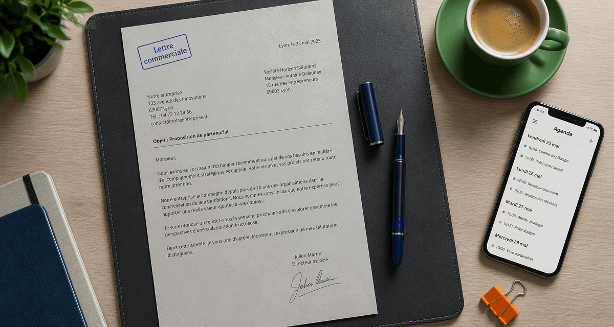 lettre commercial exemple sur bureau moderne
