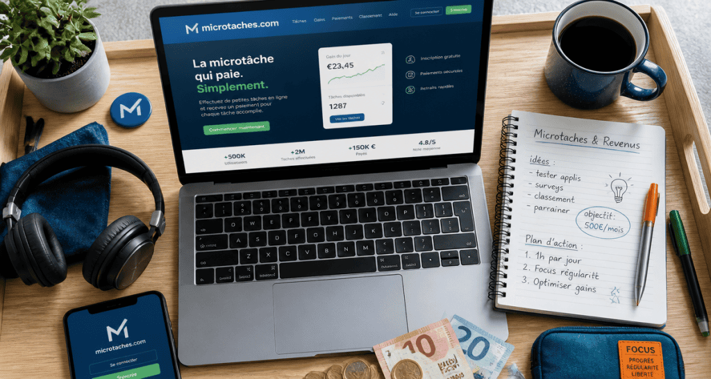 microtaches.com avis bureau moderne ordinateur et argent