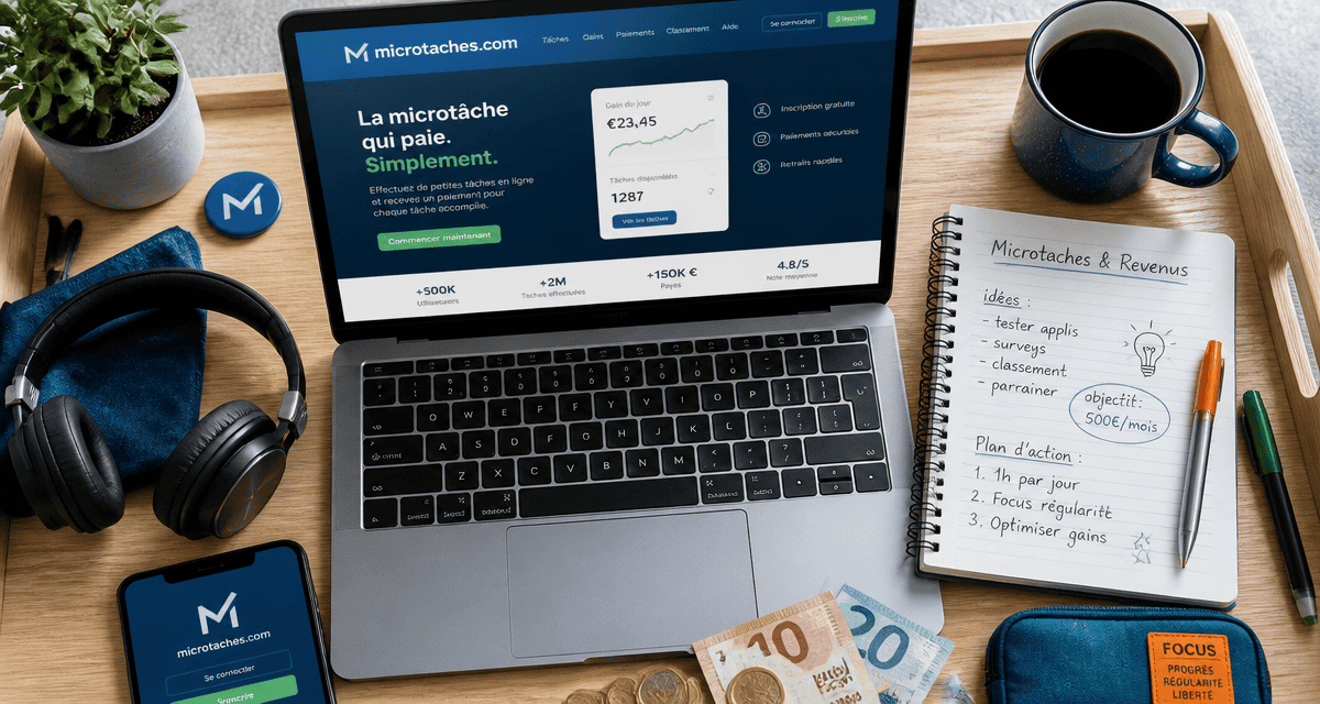 microtaches.com avis bureau moderne ordinateur et argent