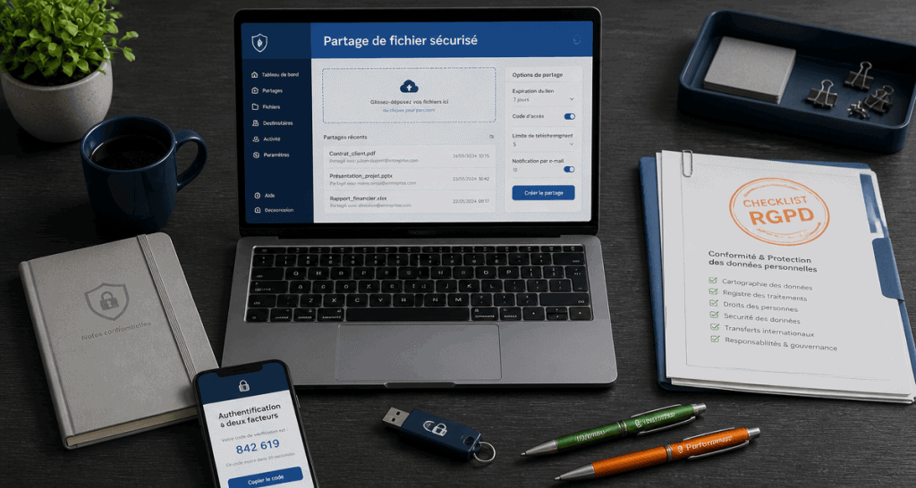 partage de fichier en ligne sécurisé ordinateur et 2FA