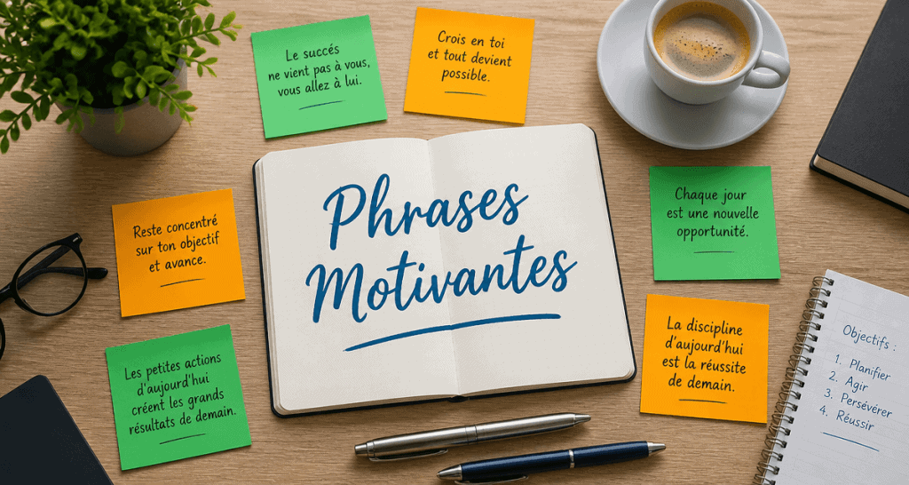 phrases motivantes travail sur bureau moderne