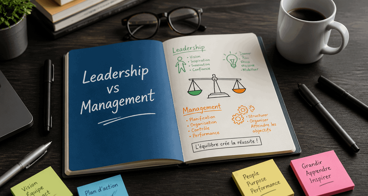 qu est ce qu un leader carnet leadership vs management sur bureau moderne