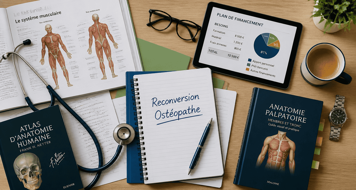 reconversion osteopathe flat-lay bureau