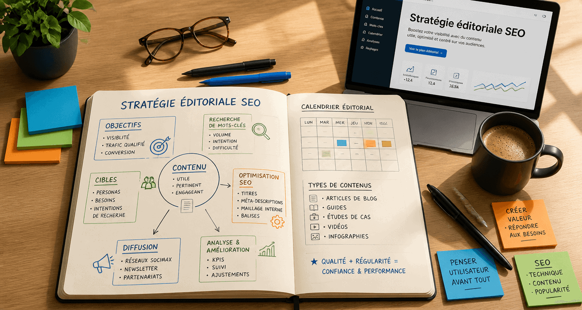 stratégie éditoriale pour le seo sur bureau moderne