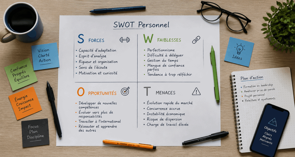 swot personnel matrice manuscrite sur bureau
