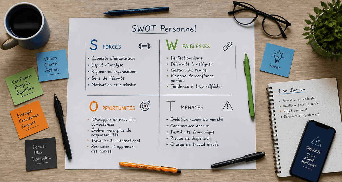 swot personnel matrice manuscrite sur bureau