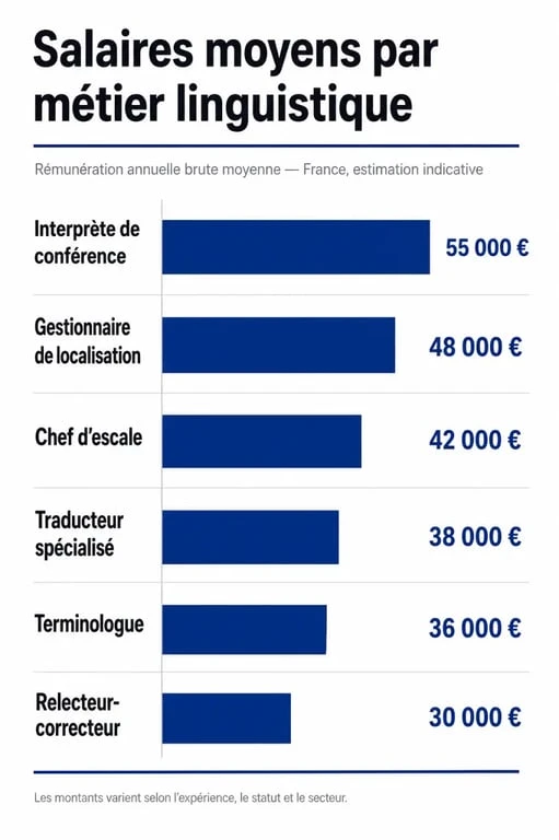 Infographie des salaires pour les métiers des langues bien payés