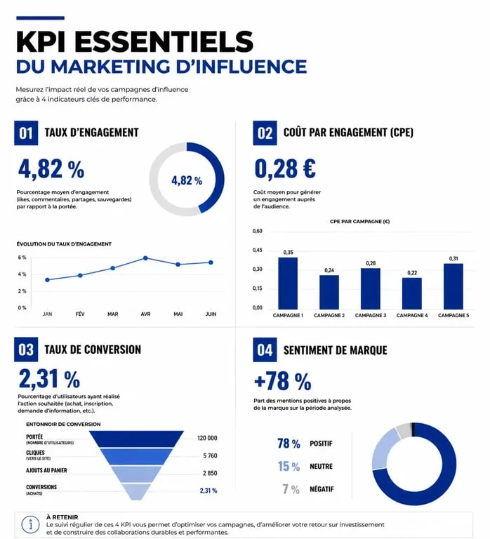 Infographie des indicateurs clés de performance pour une agence micro influenceur