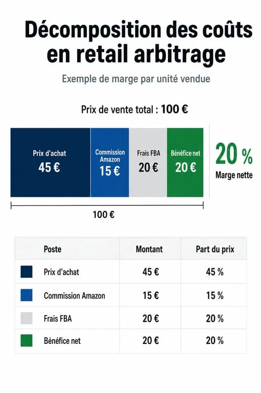 Infographie illustrant la rentabilité et la décomposition des coûts en retail arbitrage