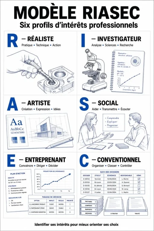 Infographie du modèle RIASEC pour savoir quel métier est fait pour moi