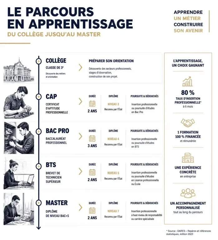 Schéma des diplômes et parcours accessibles en apprentissage