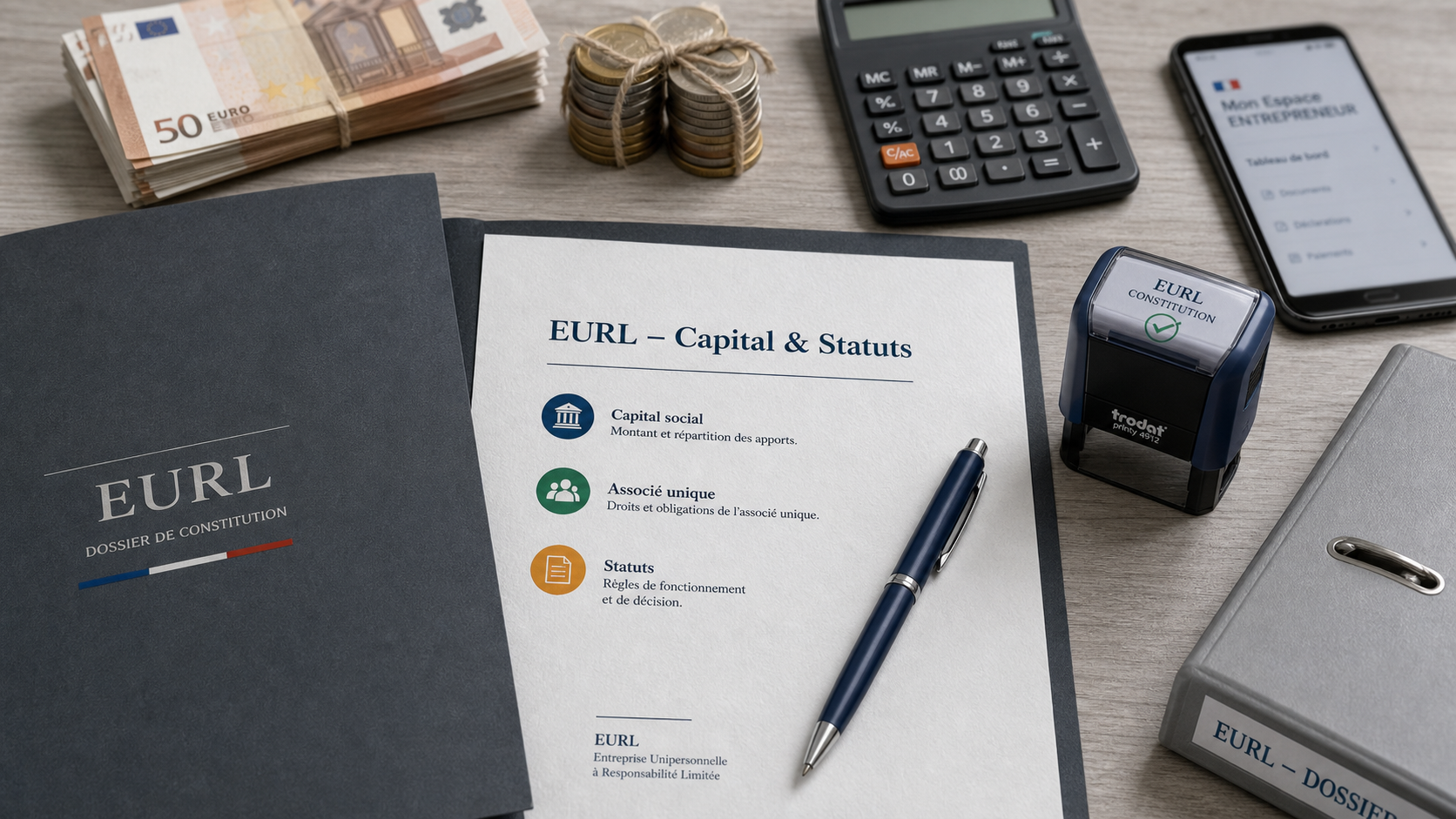 EURL statut : capital et statuts, dossier et calcul sur table