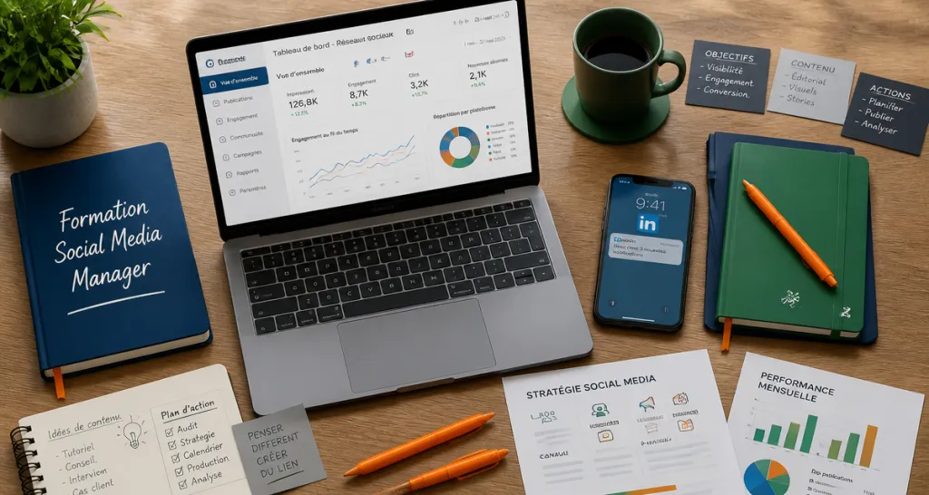 formation social media manager tableau de bord ordinateur