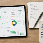 Management tableau de bord : tablette KPI, objectifs SMART, 4 étapes sans micro-management