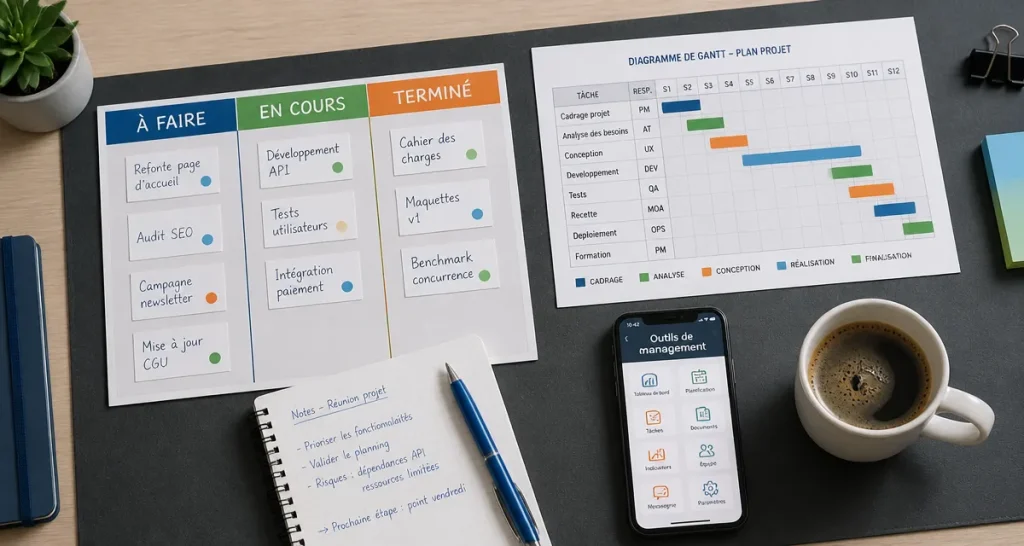 outils de management sur bureau moderne