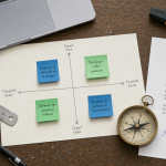 Positionnement d une entreprise : mapping bureau, post-it et boussole