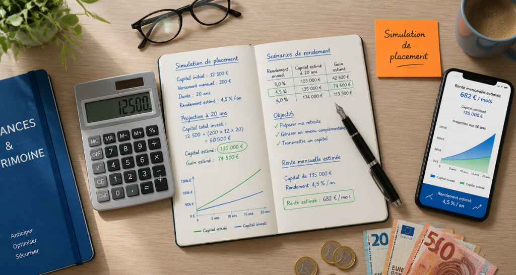 simulation placement avec rente mensuelle calculatrice graphique