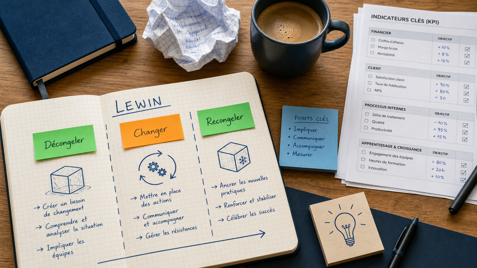 Conduite changement Lewin : décongeler, changer, recongeler