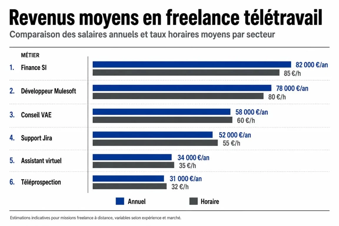 Infographie des revenus et secteurs porteurs pour le teletravail en ligne freelance