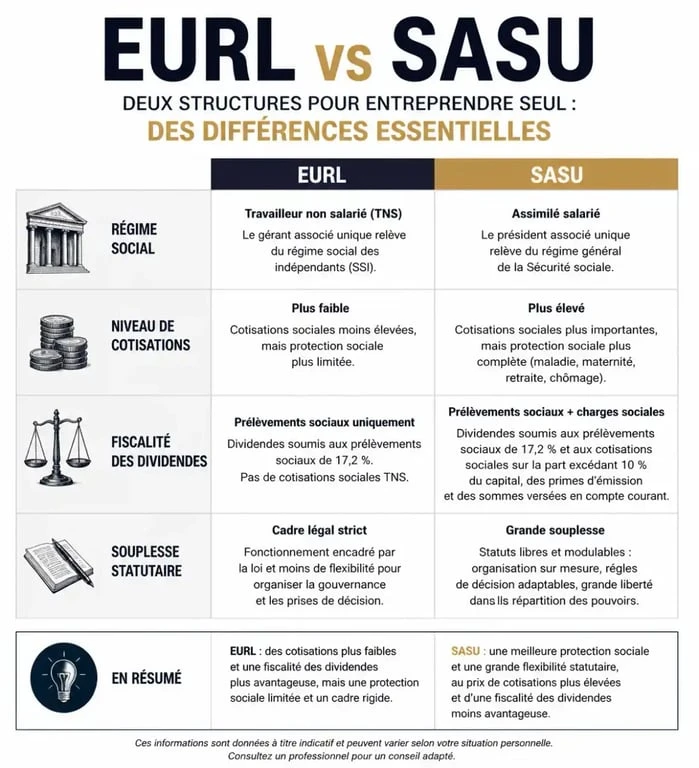 Tableau comparatif EURL vs SASU pour choisir son statut juridique d'entrepreneur