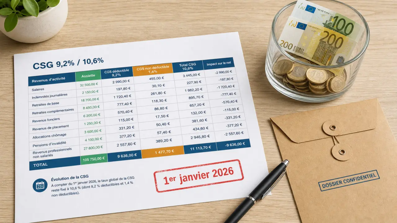 Hausse CSG patrimoine : tableau 9,2% et 10,6% au 1er janvier 2026