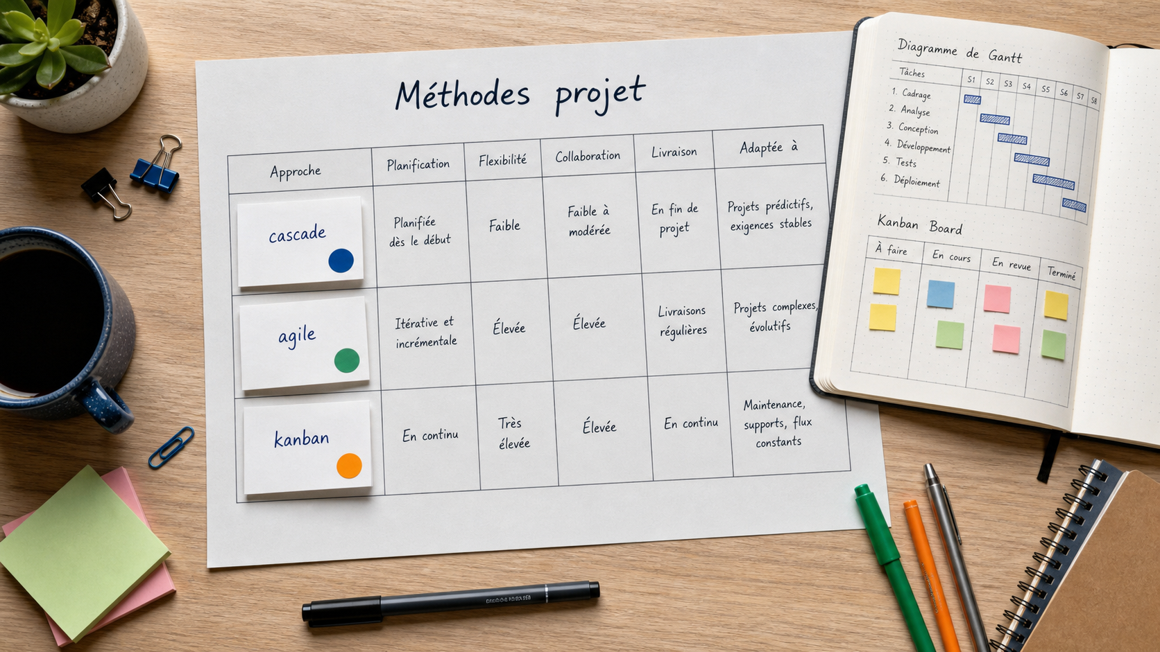 Methode gestion de projet : agile, cascade, hybride