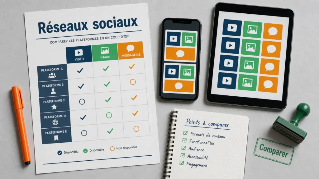 Reseau sociaux liste : comparer plateformes selon audience, format et objectif