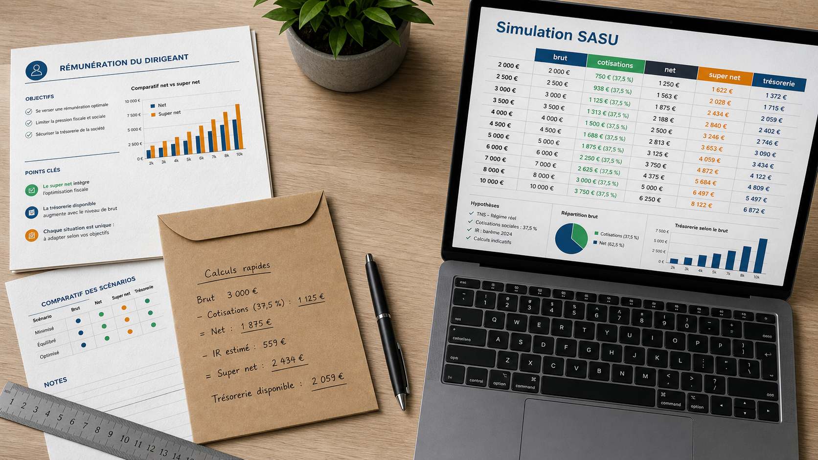 Simulation revenu SASU 40 000 € ou 60 000 € : net