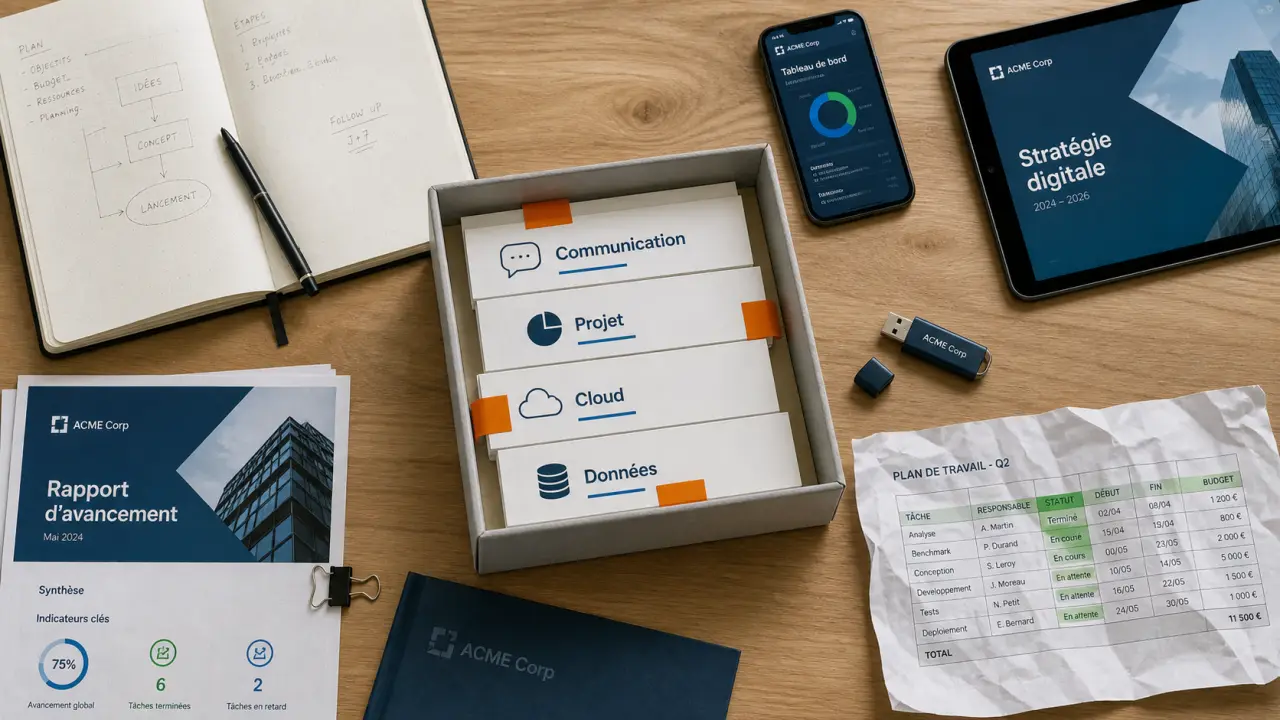 4 familles d’outils numériques : communication, projet, cloud, données